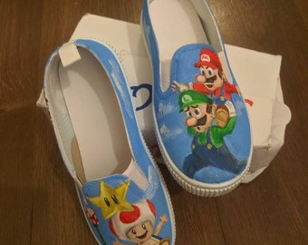 Super Mario boys hand painted shoes size junior 13.5