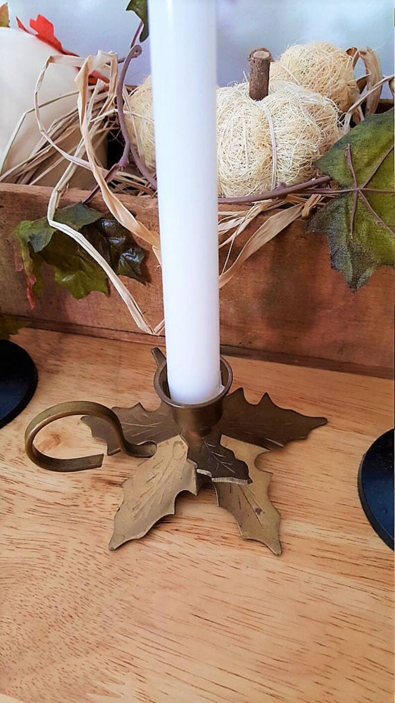 Vintage Brass Leaf Candle Holder Fall Decor Vintage Brass Etsy