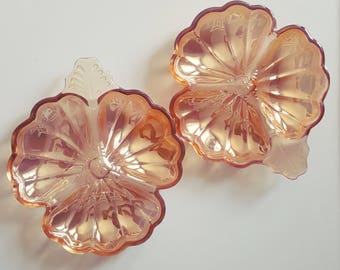 Set of 2 vintage blush or peach glass dishes, vintage nut or candy dish, vintage catch all/vanity/jewelry dish