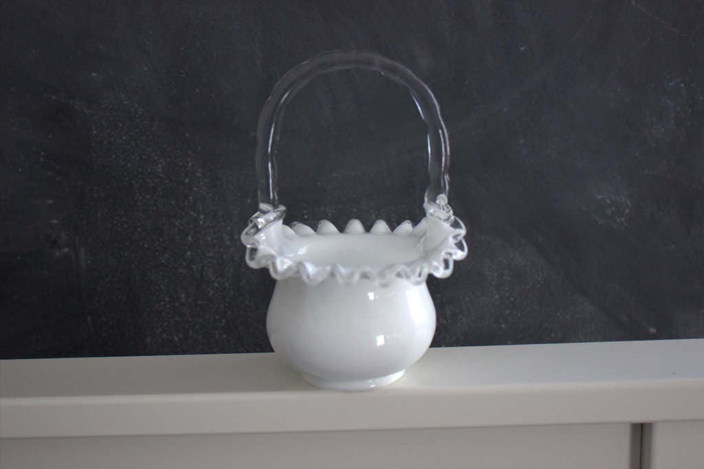 Vintage Fenton glass silver crest basket mini glass basket or Etsy