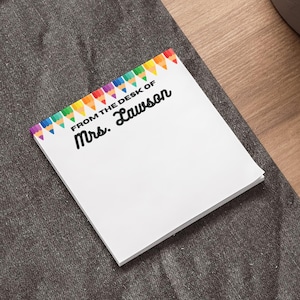 Teacher note pad personalized, custom back to school gift for teacher, colorful pencil custom teacher stationary, custom teacher sticky note