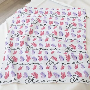 Personalized Butterfly Baby Blanket: Pink Purple Plush Swaddle
