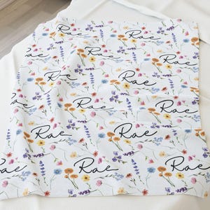 Custom wildflower baby blanket, personalized baby name blanket, newborn girl nursery decor, hospital blanket newborn swaddle, baby gift