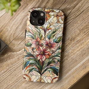 Romantic stained glass style phone case, wildflower floral mosaic artful aesthetic vintage gift, tough iphone 13 14 15 16 Samsung casing