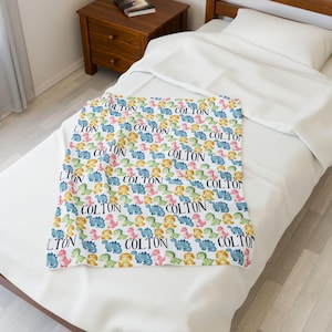 Personalized dinosaur baby blanket, custom blanket for newborn, baby name announcement blanket nursery decor swaddle custom baby shower gift