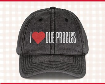 Distressed Vintage Cap: I Love Due Process Embroidered Cotton Twill, Mother’s Day Gift