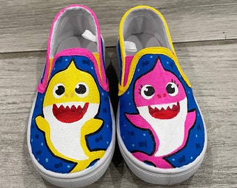 Hand painted baby shark sneakers