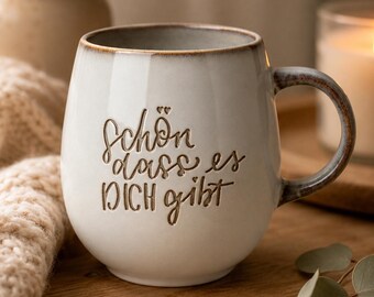 Personalisierte Tasse mit Wunschtext | Keramiktasse mit Lasergravur | Motivationsbecher | Kaffeetasse Steinzeug | 400ml