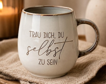 Personalisierte Tasse mit Wunschtext | Keramiktasse mit Lasergravur | Motivationsbecher | Kaffeetasse Steinzeug | 400ml