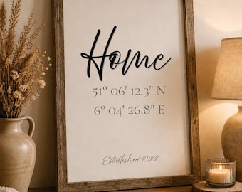 Personalized Home Coordinates Print | Custom Housewarming Gift | New Home Wall Art | Established Sign | Digital Download