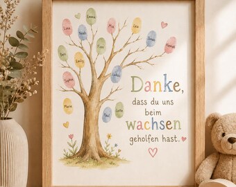 Abschiedsgeschenk für Erzieherin oder Kindergarten – Fingerabdruckbaum zum Ausdrucken | PDF Download | DIY Erinnerungsgeschenk