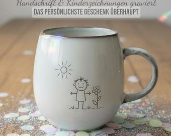 Personalisierte Tasse mit Handschrift & Zeichnung | Gravierte Keramiktasse 400 ml | Eigene Handschrift oder kleine Zeichnung | Geschenkidee