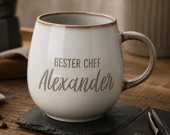 Gravierte Kaffeetasse personalisiert | Bester Chef | Geschenk für Männer | Keramiktasse Kaffee