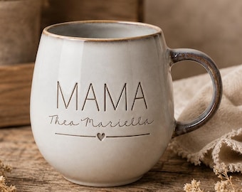 Personalisierte Mama Tasse mit Namen | Keramikbecher graviert | Geschenk für Mama | Geburtstagsgeschenk | Kaffeebecher personalisiert