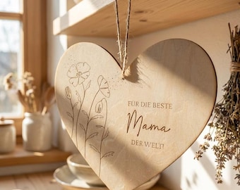 Personalisiertes Holzherz mit Gravur – Geschenk für Mama – Individueller Text – Holz Deko Herz – Muttertagsgeschenk – Geschenkidee Mama