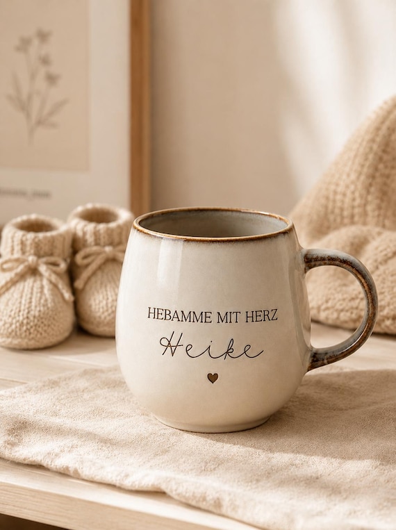 Hebamme Geschenk Tasse personalisiert | Hebamme mit Herz Tasse mit Name | Dankeschön Hebamme | Keramiktasse graviert Geschenk Geburt | 400ml