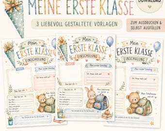 Einschulung Printable Set | Erinnerungsblatt 1. Klasse | Mein erster Schultag | PDF Download | Schulanfang | Einschulung Geschenk