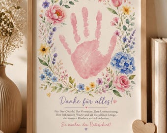 Handabdruck Kindergarten Abschied Geschenk Erzieherin | Danke für alles Poster | Fingerabdruck Bild Kita Abschied | DIY Printable A4 | V1