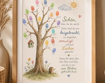 Abschiedsgeschenk für Erzieherin oder Kindergarten – Fingerabdruckbaum zum Ausdrucken | PDF Download | DIY Erinnerungsgeschenk | V2