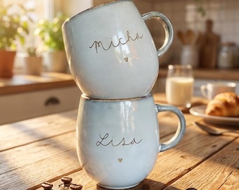 Personalisierte Pärchen Tassen Set | Gravierte Du und Ich Kaffeetassen | Hochzeitsgeschenk | Jahrestag Geschenk | Mr & Mrs Becher