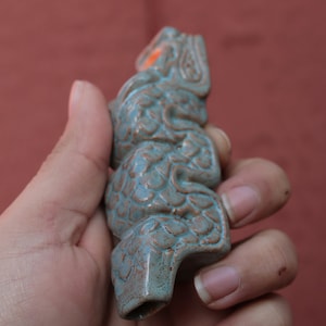 Mini Pipe - Ceramic Dragon Pipe - Aztec Maya Sculpture - Jade Green