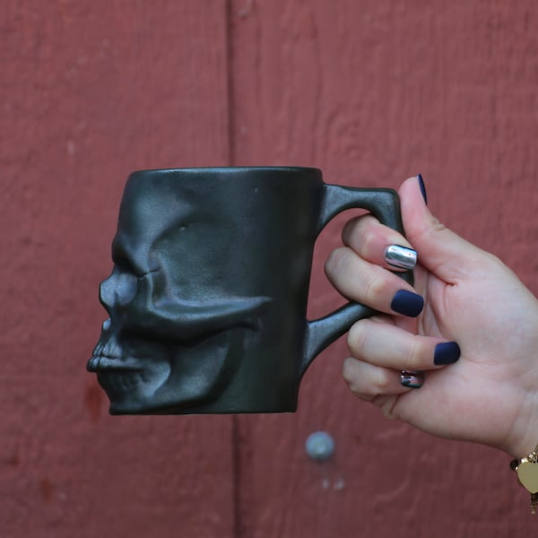 Totenkopf Tasse - Keramik Totenkopf Kaffeetasse - Dark Metallic