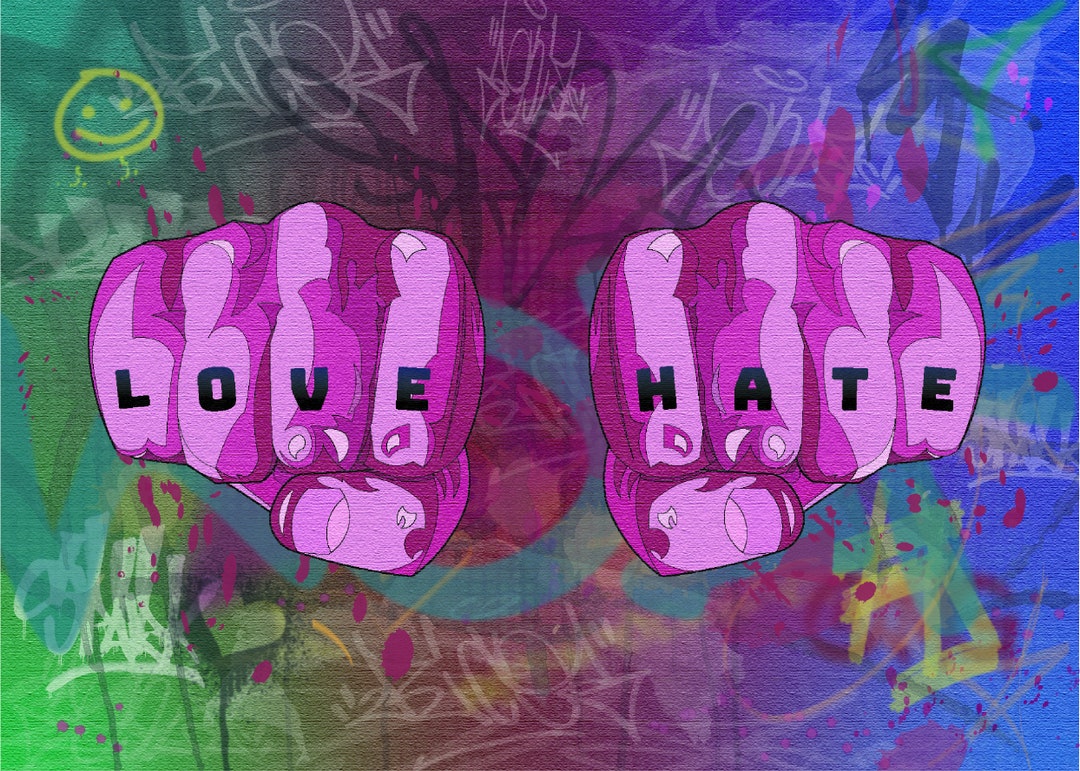 Love Hate Fists, Tatoo, Digital Art Print, Graffiti Style - Etsy