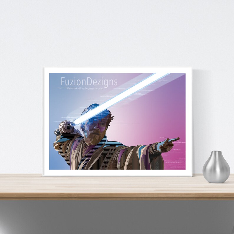 Obi Wan Kenobi Lightsaber Fight Pose Art Print Etsy
