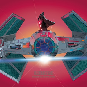 Darth Vader standing on Tie-Fighter, Art Print