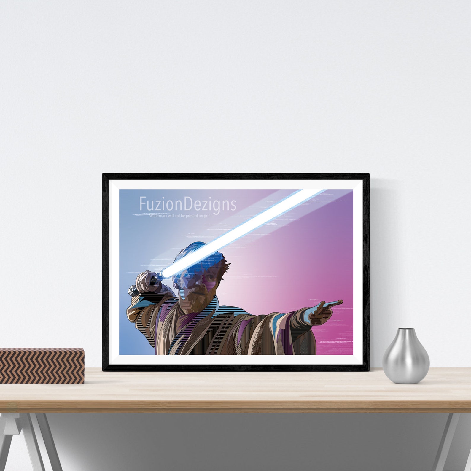 Obi Wan Kenobi Lightsaber Fight Pose Art Print Etsy