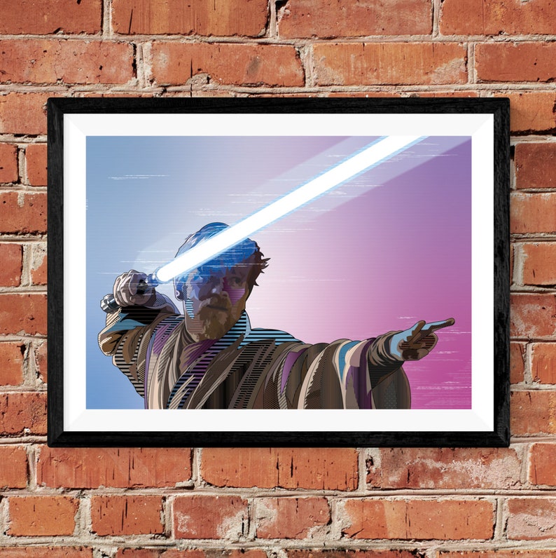 Obi Wan Kenobi Lightsaber Fight Pose Digital Art Print Etsy