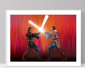 Anakin vs Obi-Wan Kenobi, Battle of the Heroes, Mustafar, Art Print