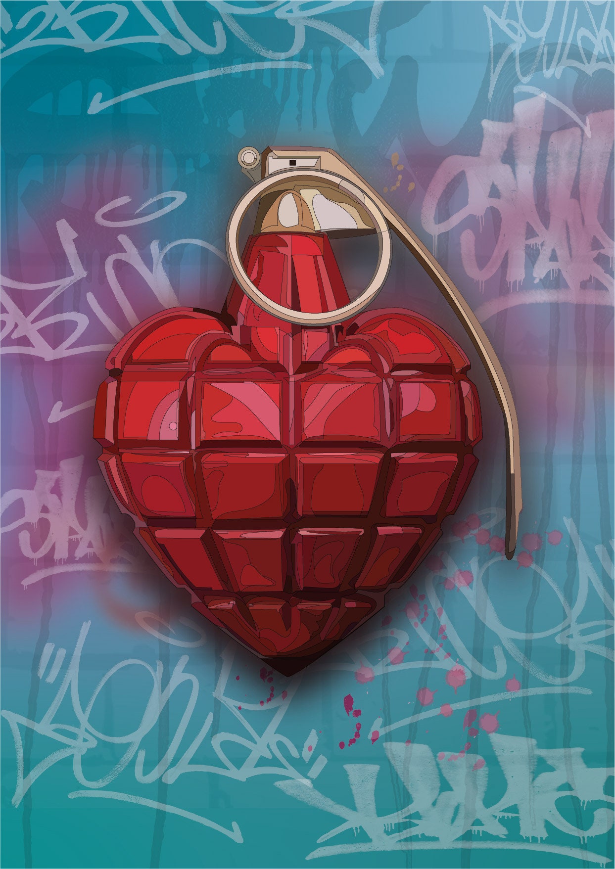 Heart Grenade Graffiti Style Digital Art Print - Etsy