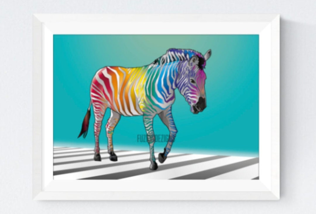Rainbow Zebra, Art Print Etsy