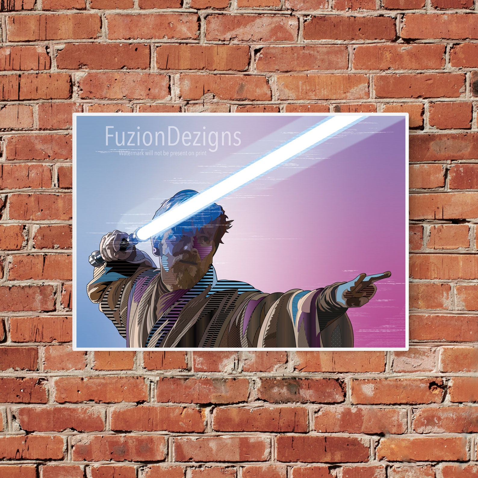 Obi Wan Kenobi Lightsaber Fight Pose Art Print Etsy