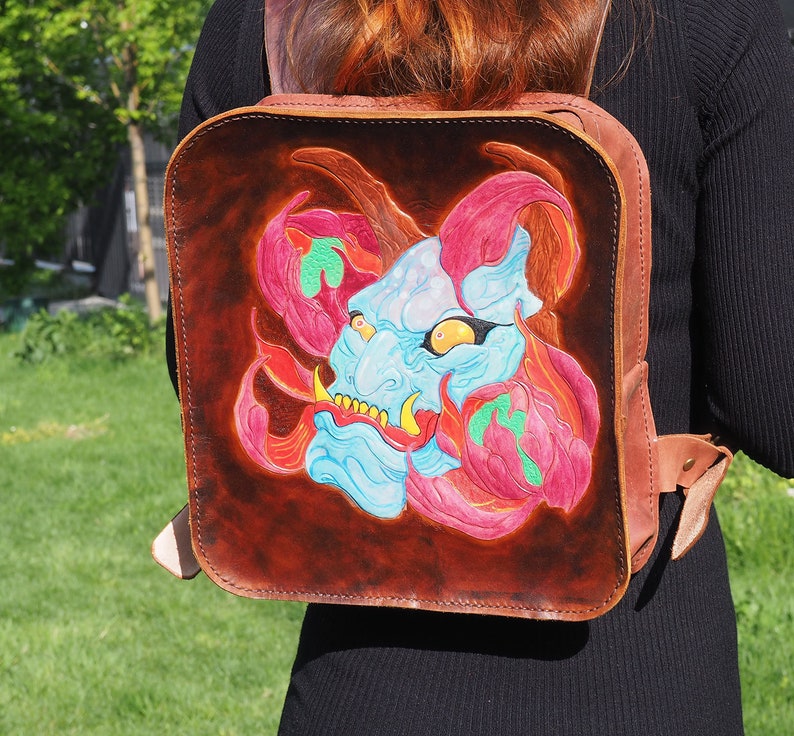 Leather backpack women carved backpack handtooled leather Etsy