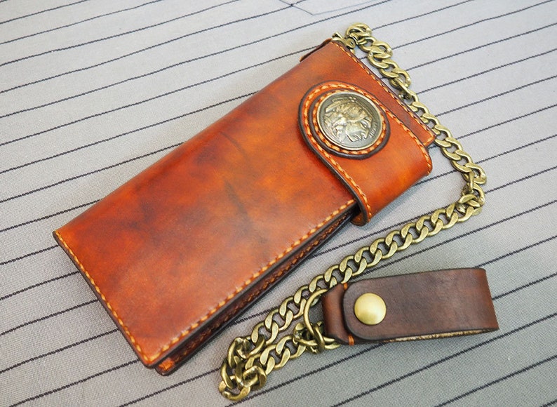 Leather Biker Wallet Chain Long Mens Trucker Indian