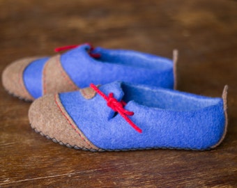 Blue Women Felted Slippers Boho Natural Rustic Home Mothers Day Grandmother Mom Gift Men Shoes Wool Brown Felt Flats Eco-Friendly Cozy Clogs