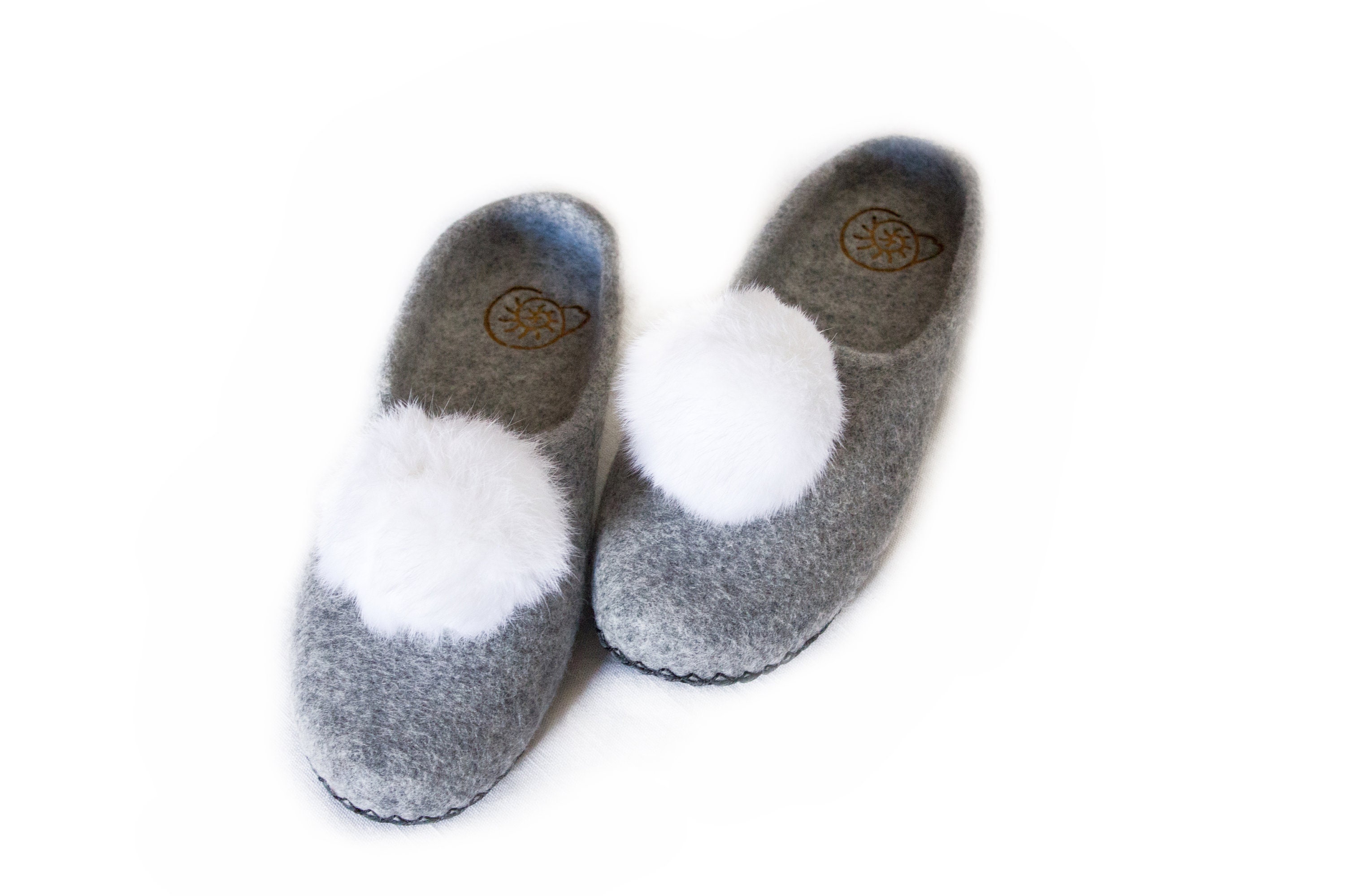 Furry Women Slippers Fuzzy Grey Felted Wool House White Black - Etsy