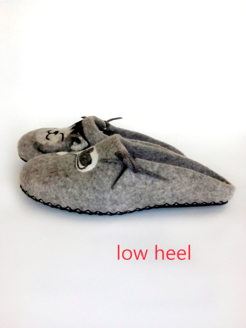 Slippers Felted Women Wool Mom Grandmother Mothers Day Natural Cat and Mouse Felt House Organic Home Gray Shoes Eco Friendly Clogs Pet Lover image 10