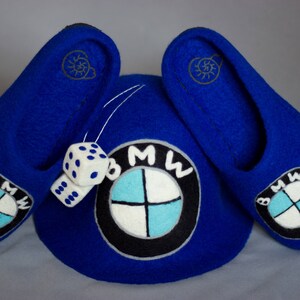 BMW Gift Set Blue Felted Shoes Man Wool Slippers Kit Driver Racer Car ...