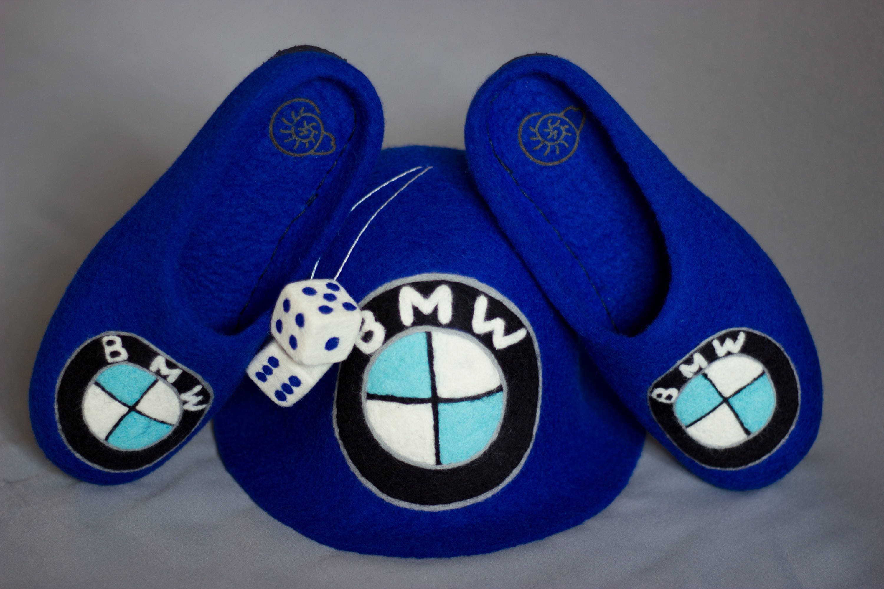 BMW Gift Set Blue Felted Shoes Man Wool Slippers Kit Driver Racer Car ...