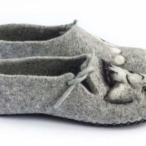 Slippers Felted Women Wool Mom Grandmother Mothers Day Natural Cat and Mouse Felt House Organic Home Gray Shoes Eco Friendly Clogs Pet Lover image 9