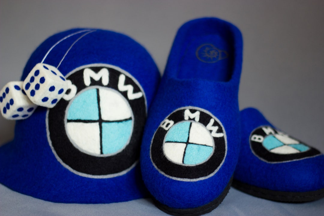 BMW Gift Set Blue Felted Shoes Man Wool Slippers Kit Driver Racer Car ...