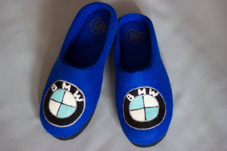 BMW Gift Set Blue Felted Shoes Man Wool Slippers Kit Driver Racer Car ...