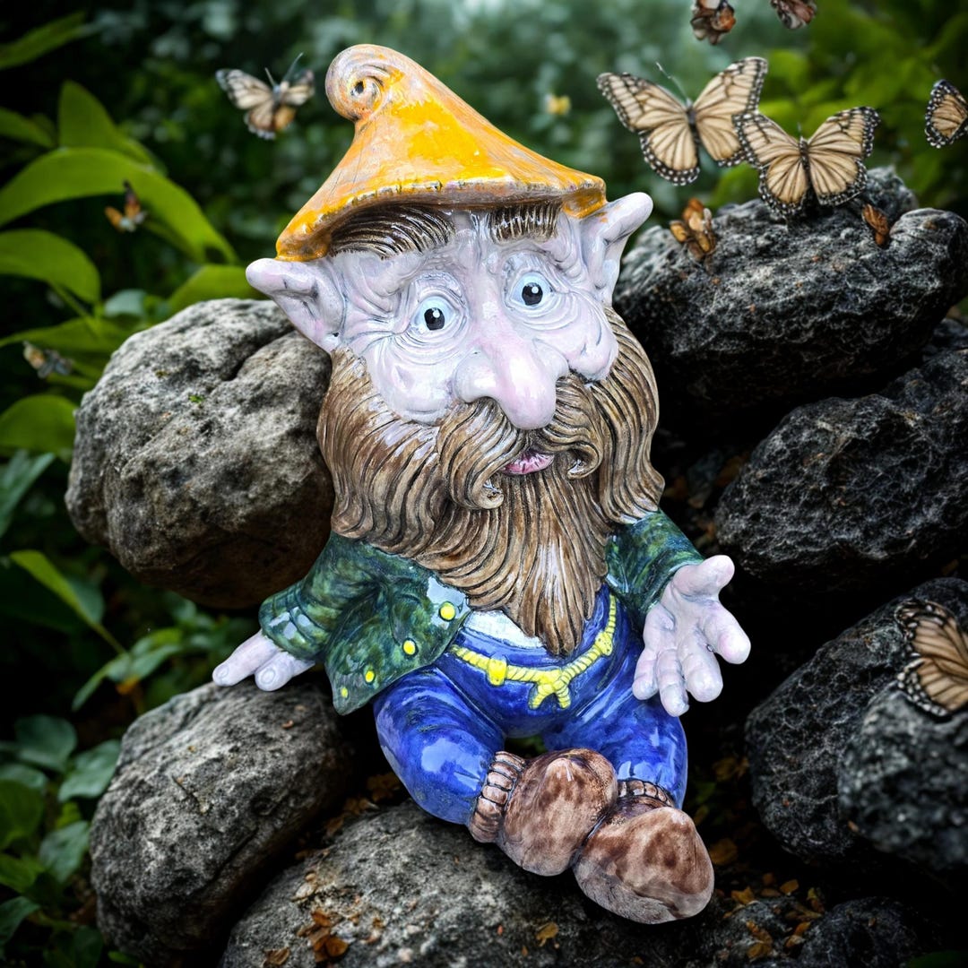 Large Ceramic Garden Gnome Sitting, Forest Elf, Troll - Etsy