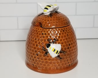 2 Piece Retro Arnel's Honey Pot Container with Bee, Stash Jar, Trinket Jar, Coin Jar, Planter