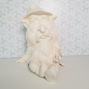 BISQUE Stor sittande tomte, trädgårdsdekor, färdig att måla, **Tillverkad på beställning**
