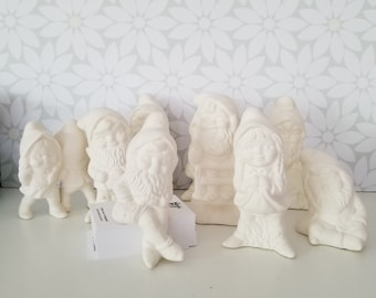 Set of 9! Ready to paint small bisque ceramic garden gnomes  ***Made to Order***