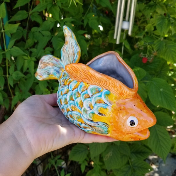 Retro Ceramic Gold Fish or Koi Sink Scrubby, Sponge Holder,  Pen Holder or Planter